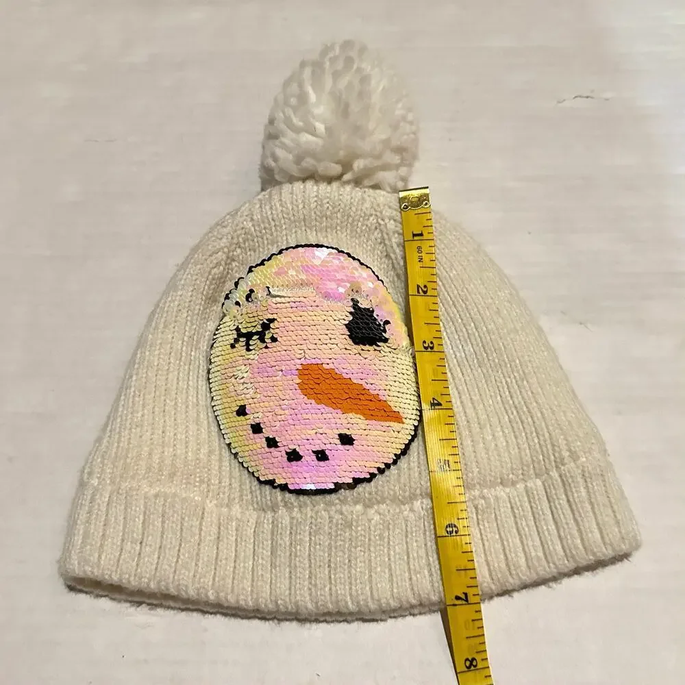 N'ice Caps Flippable Sequin Snowman Pom Pom Stocking Cap Girls S Small